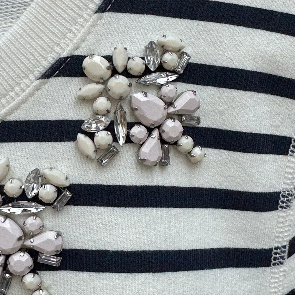 J Crew Jewel Embellished Striped Navy and White Top